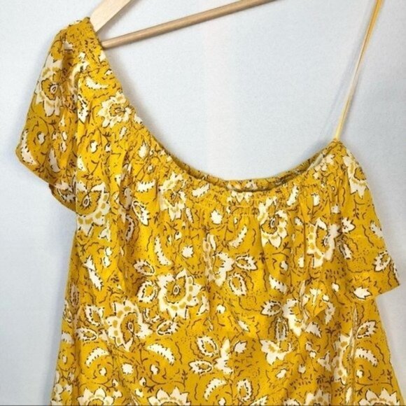 Madewell Silk One-Shoulder Ruffle Top in Yellow Assam Floral S - Picture 7 of 11